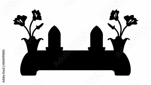 Serene Spiritual Altar Silhouette Adorned with Freesia Flowers and Healing Crystals, for Meditation and Wellness