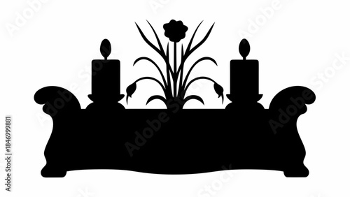 Serene Spiritual Altar Silhouette Adorned with Freesia Flowers and Healing Crystals, for Meditation and Wellness