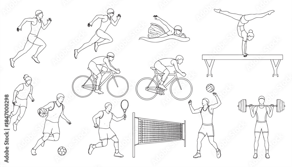 Fototapeta premium Sports People Silhouette Vector Illustration Set