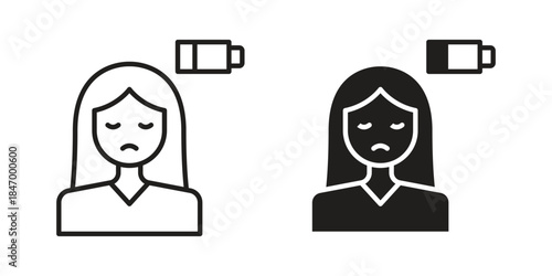 Fatigue icon element in flat simple style. Thin stroke editable icons