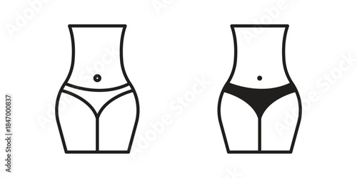 Female hips and waist icon element in flat simple style. Thin stroke editable icons
