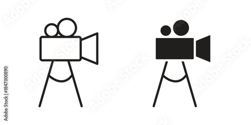 Film making icon element in flat simple style. Thin stroke editable icons