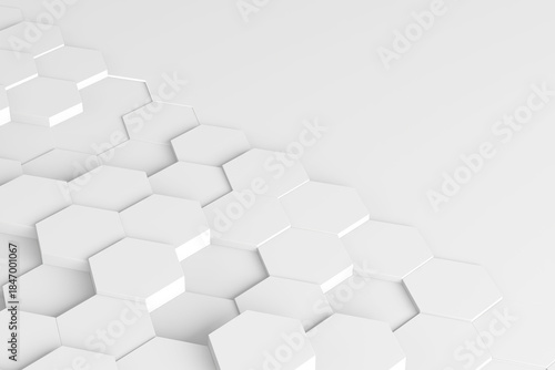 Fotografía Abstract white hexagonal geometric pattern, minimalist 3d background design for modern spaces
