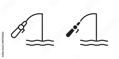 Fishing icon element in flat simple style. Thin stroke editable icons