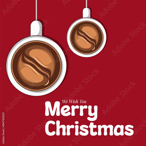 Christmas coffee illustration with Merry Christmas text