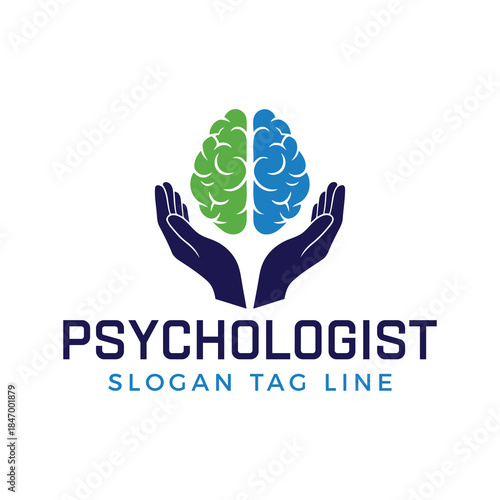 Psychologist logo with brain and hands for mental health branding