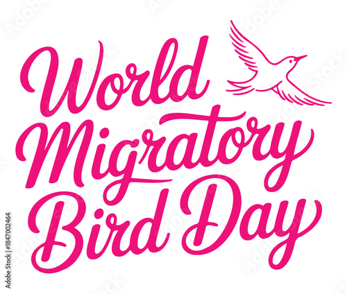 World Migratory Bird Day Pink Logo with Flying Bird on a White Background