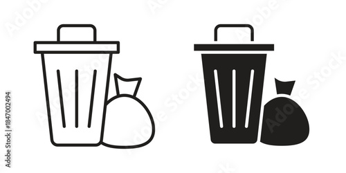 Garbage icon element in flat simple style. Thin stroke editable icons