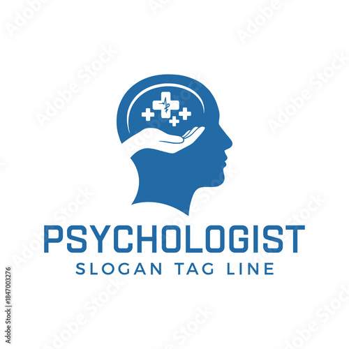 Professional psychologist logo with hand supporting a head with medical cross