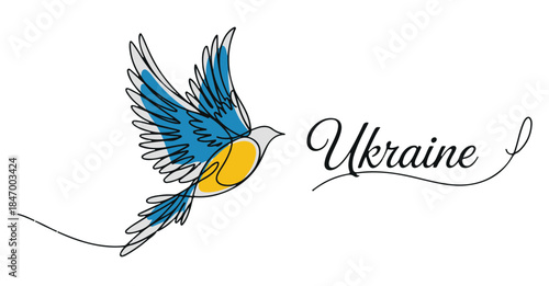 Blue Bird Flying Over Ukraine on a White Background