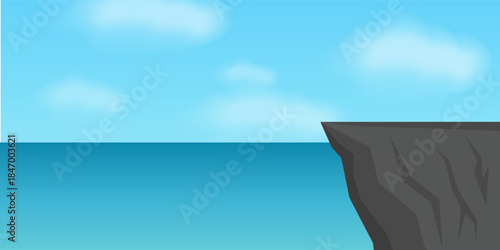 Rock Cliff on the Sea. Vector Illustration.