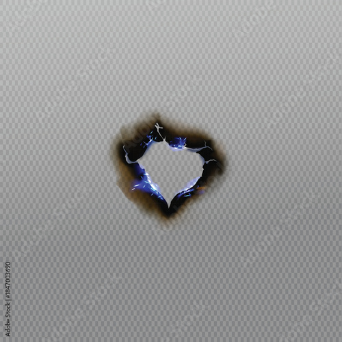 Realistic depiction of a small glowing energy hole burned through a textured gray surface background