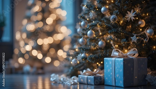 Silver Christmas Tree with Gifts