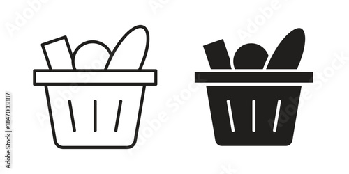 Grocery basket icon element in flat simple style. Thin stroke editable icons