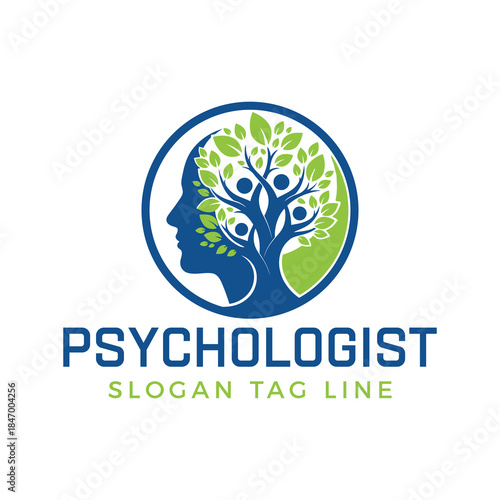 Professional psychologist logo with tree and human head symbol
