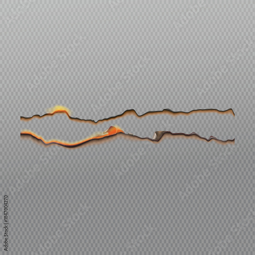 Abstract representation of two thin horizontal burnt paper edges against a textured gray background