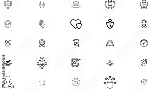 
Trust and Security Line Icons EPS Bundle, Shield, Protection, Safety, Verification Symbols