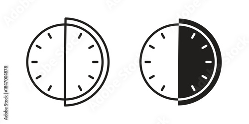Half hour icon element in flat simple style. Thin stroke editable icons