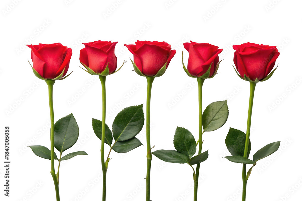 Obraz premium Five red roses isolated on transparent background