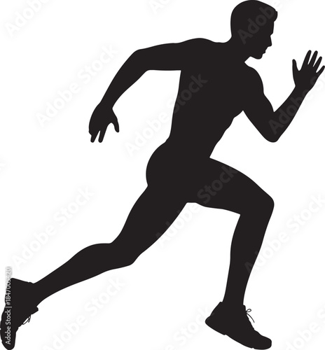 Running Male Silhouette Athlete in Dynamic Sprint Pose Isolated on White Background