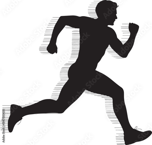 Running Male Silhouette Athlete in Dynamic Sprint Pose Isolated on White Background