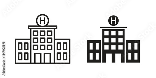 Hospital icon element in flat simple style. Thin stroke editable icons