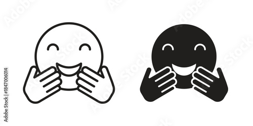 Hugging emoji icon element in flat simple style. Thin stroke editable icons
