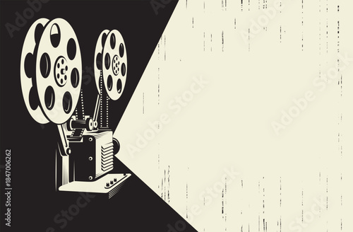 cinema poster with retro movie projector background