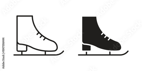 Ice skating icon element in flat simple style. Thin stroke editable icons