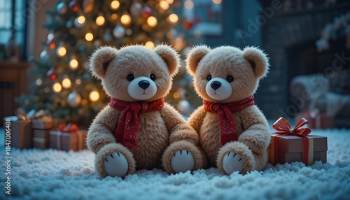 Festive Teddy Bears Scene