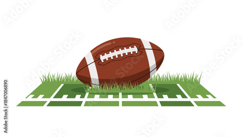 American football rests on a vibrant green field with yard lines, symbolizing the excitement and competition of the sport.