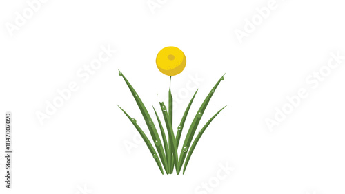 Simple digital illustration of a vibrant yellow flower with slender green leaves against a clean white background.