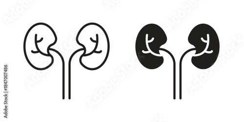 Kidney icon element in flat simple style. Thin stroke editable icons