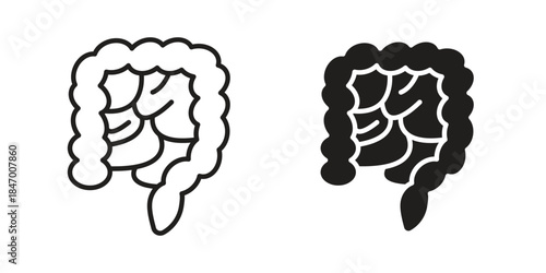 Large intestine icon element in flat simple style. Thin stroke editable icons