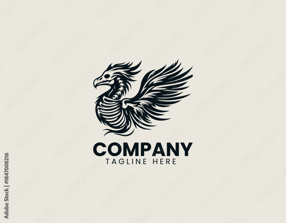 Obraz premium Phoenix Skeleton Head black vector logo illustration