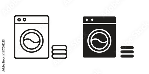 Laundry icon element in flat simple style. Thin stroke editable icons