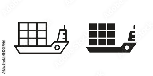 Logistic ship icon element in flat simple style. Thin stroke editable icons