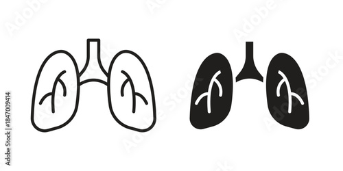 Lungs icon element in flat simple style. Thin stroke editable icons