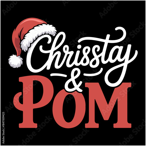 Script + bold combo typography with Santa hat, perfect for moms.