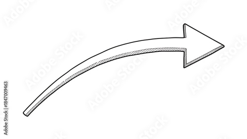 A hand-drawn white arrow with a smooth curve pointing upwards on a black background