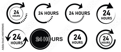 set of 24 Hours Icon, hours icon of 24, vector illustration.