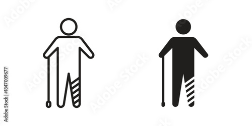 Man with broken leg icon element in flat simple style. Thin stroke editable icons