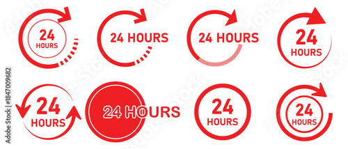 set of 24 Hours Icon, hours icon of 24, vector illustration.