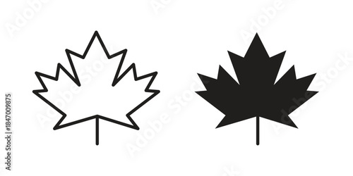 Maple leaf icon element in flat simple style. Thin stroke editable icons