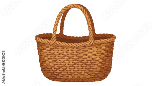 A beautifully woven wicker basket with a sturdy handle offers a charming and rustic storage solution for various items.
