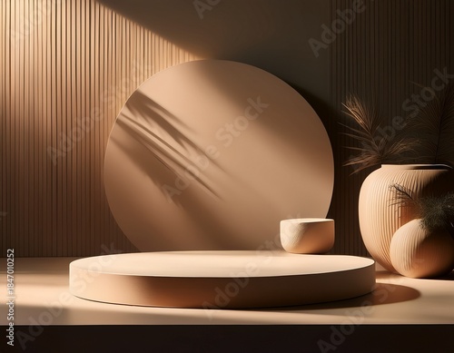 Luxury Dark Beige Product Podium Background with Cinematic Lighting