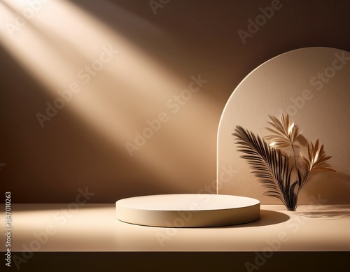 Luxury Dark Beige Product Podium Background with Cinematic Lighting