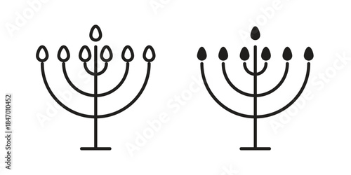 Menorah icon element in flat simple style. Thin stroke editable icons