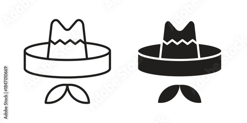 Mexican Hat icon element in flat simple style. Thin stroke editable icons