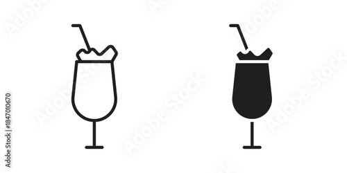 Milkshake icon element in flat simple style. Thin stroke editable icons